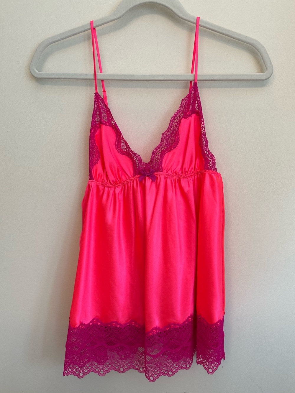 Victoria’s Secret Hot Pink Satin Lace Cami Lingerie Top